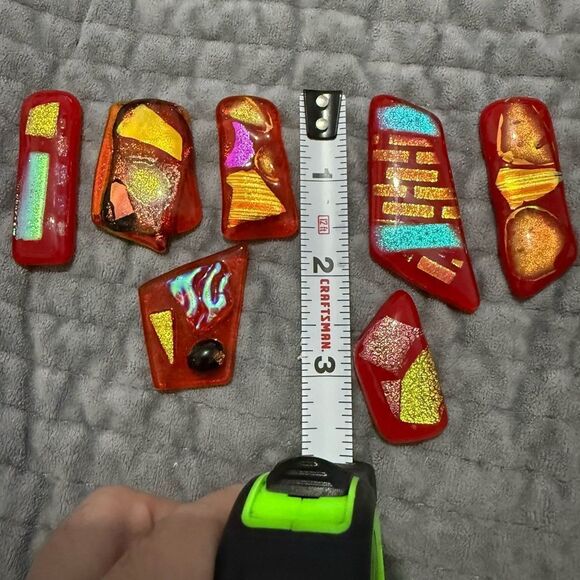 Set of 9 Red Fused Dichroic Glass Cabochons – Iridescent Art Pieces for Jewelry - Picture 14 of 16